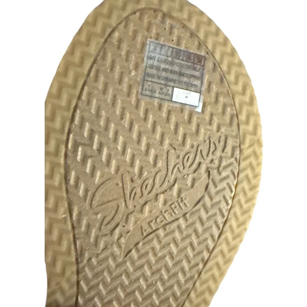 Skechers Black Elastic Strap Cork Wedge Sandals